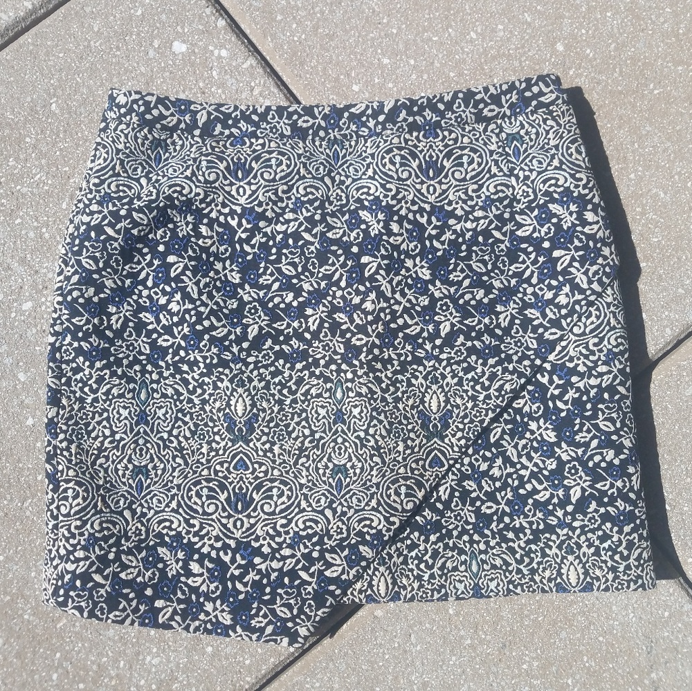 H&M Embroidered Mini Skirt Blue Black Sz 12